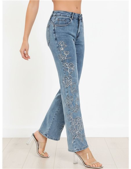 Jeans rectos bordado floral lateral