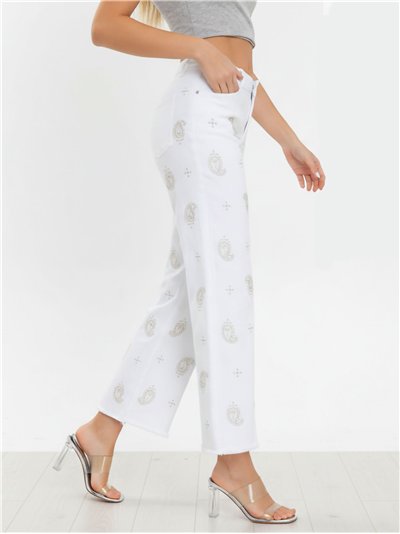 Jeans rectos blancos bordado cachemir