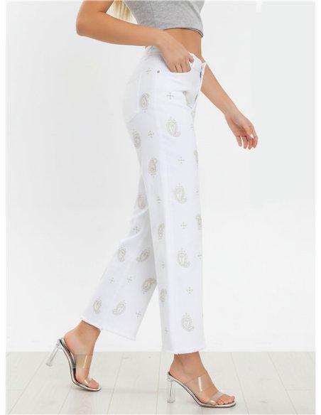 Jeans rectos blancos bordado cachemir