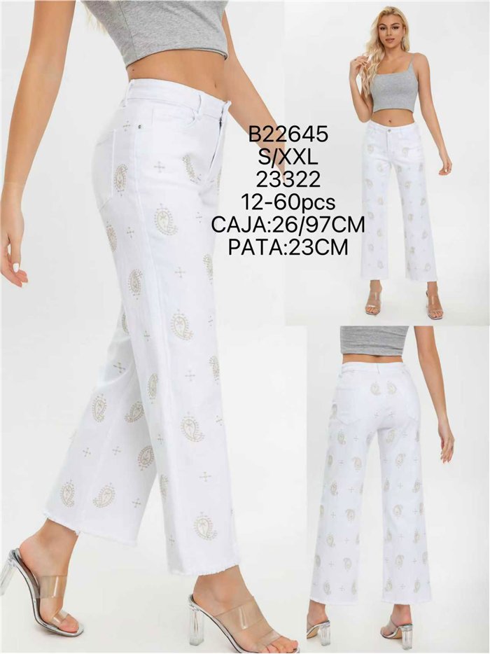 Jeans rectos blancos bordado cachemir