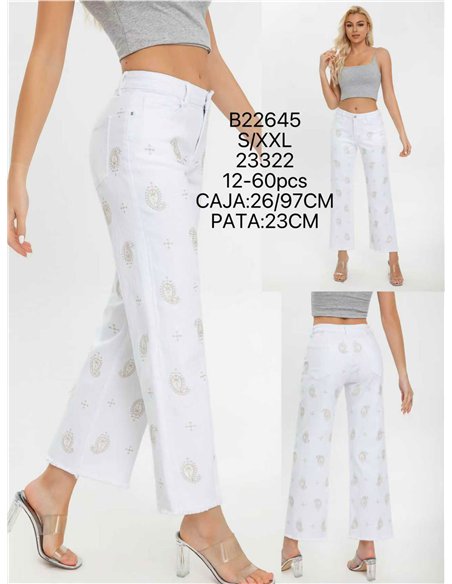 Jeans rectos blancos bordado cachemir