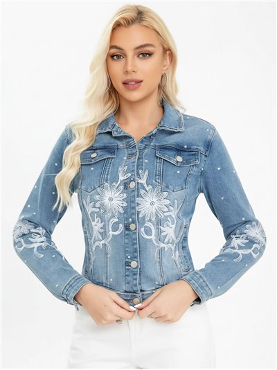 Floral embroidered denim jacket