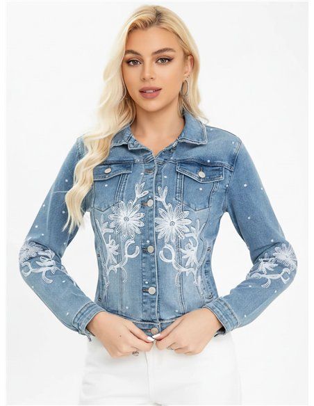 Chaqueta denim bordado floral