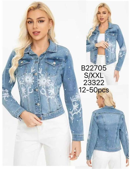 Chaqueta denim bordado floral