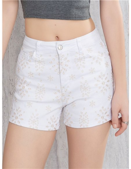 Short blanco bordado