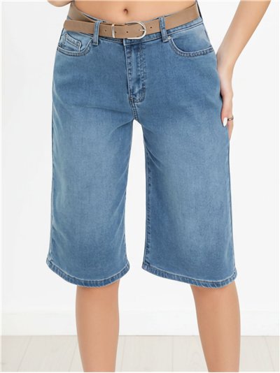 Bermuda denim larga con cinturón
