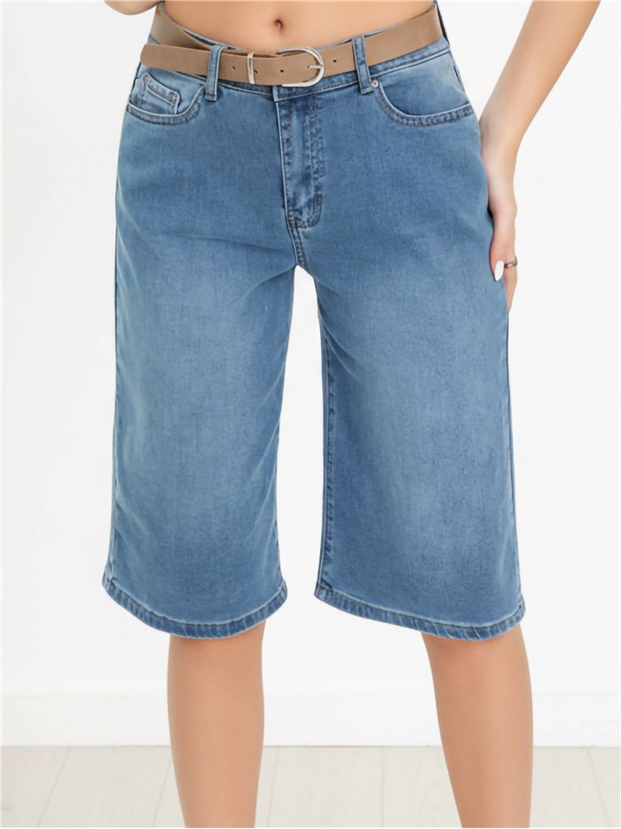Bermuda denim larga con cinturón