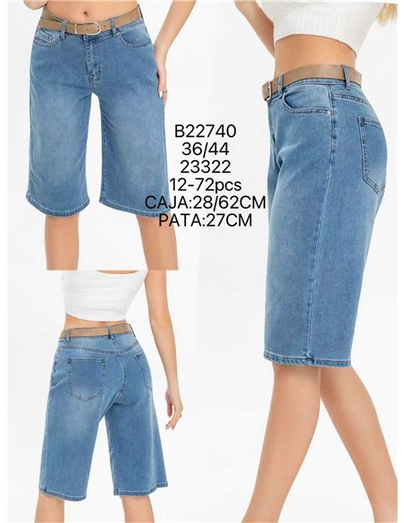 Bermuda denim larga con cinturón