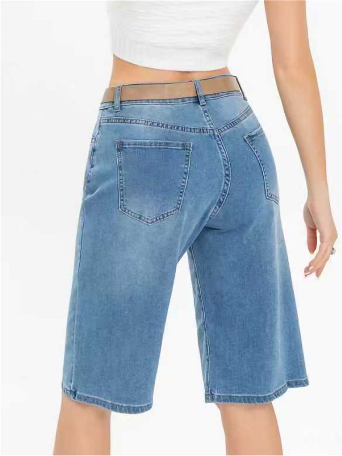 Bermuda denim larga con cinturón