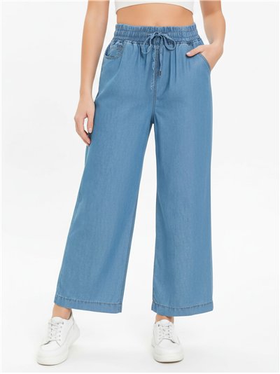 Pantalón denim ancho con cordón