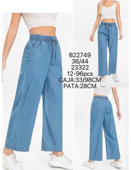 Pantalón denim ancho con cordón