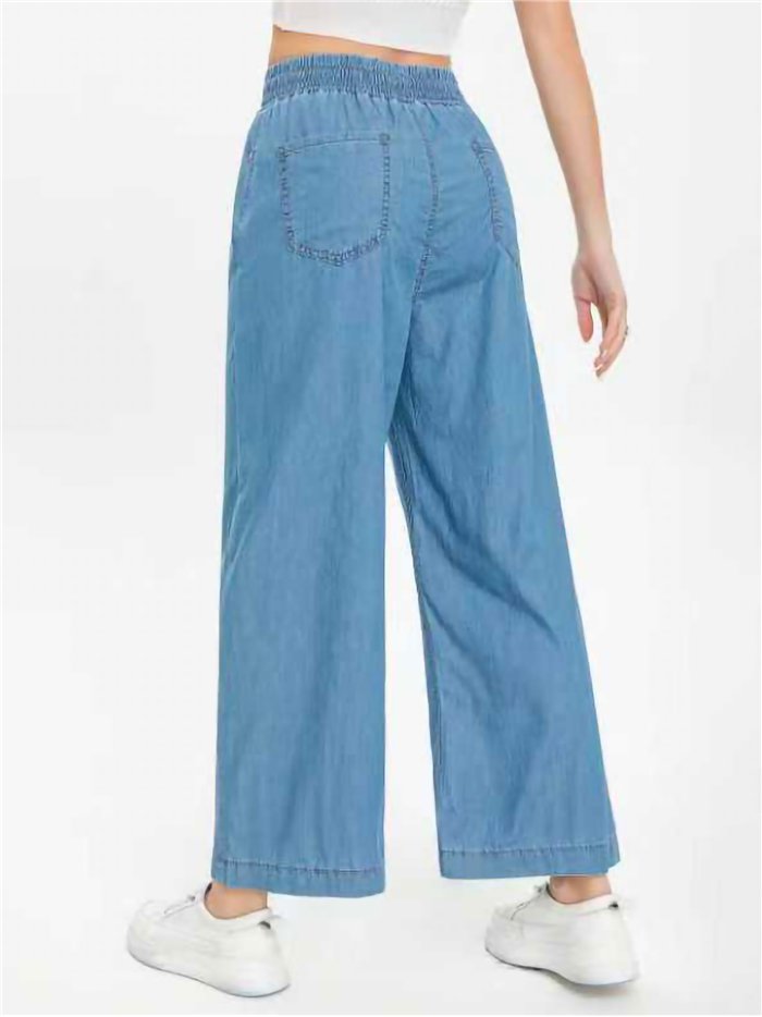 Pantalón denim ancho con cordón