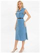 Vestido camisero denim midi con abertura