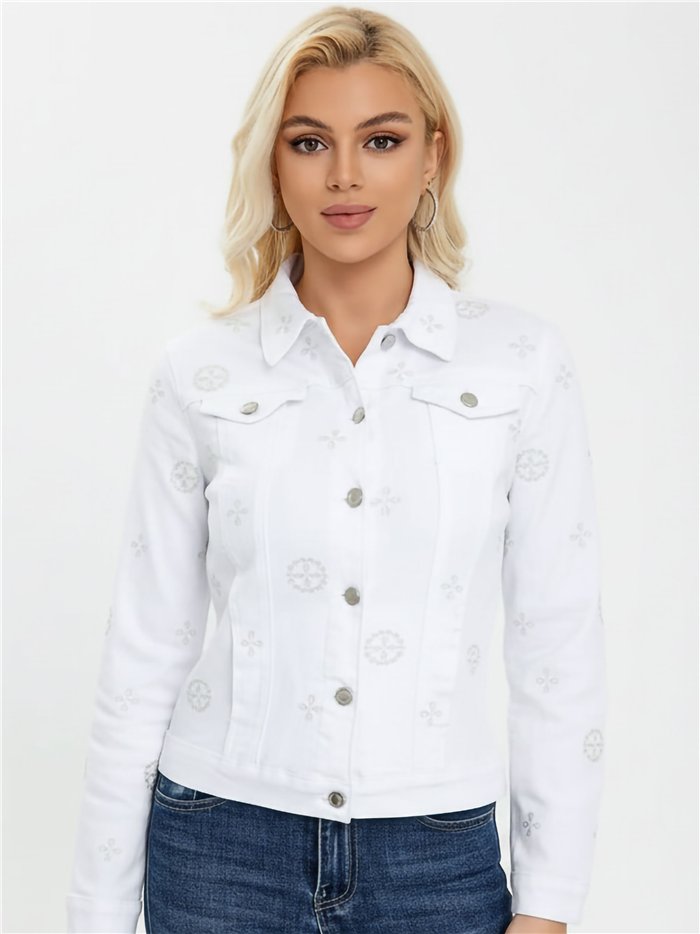 Chaqueta denim blanca bordada