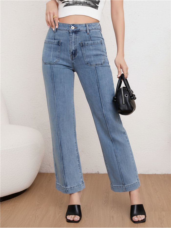 Jeans wide leg bolsillos plastrón
