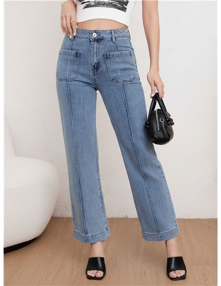 Jeans wide leg bolsillos plastrón