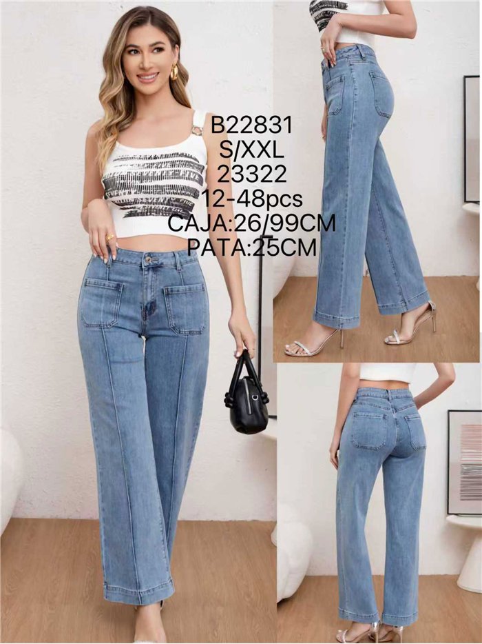 Jeans wide leg bolsillos plastrón