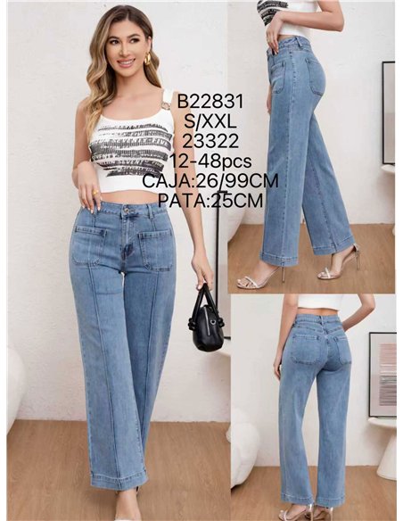 Jeans wide leg bolsillos plastrón