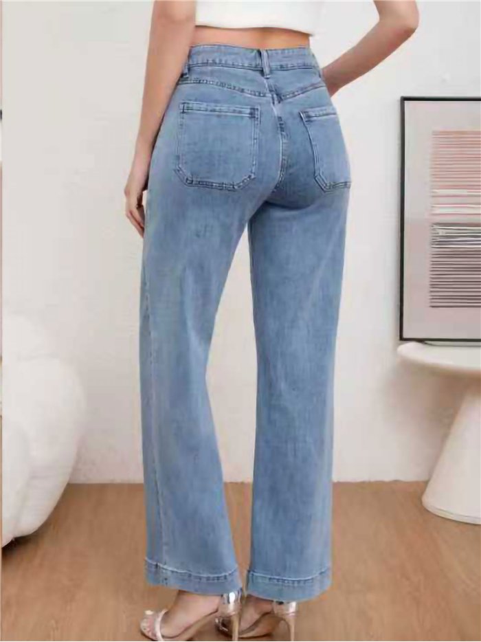 Jeans wide leg bolsillos plastrón