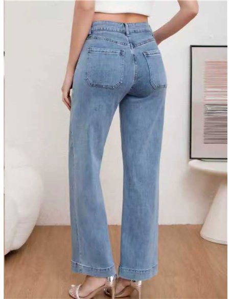 Jeans wide leg bolsillos plastrón