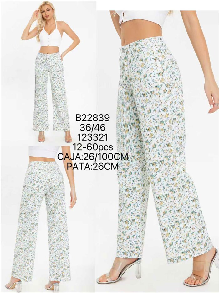 Pantalón denim wide leg estampado floral