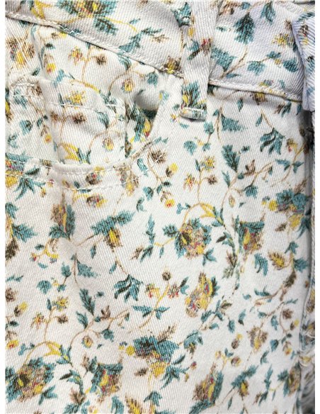 Pantalón denim wide leg estampado floral