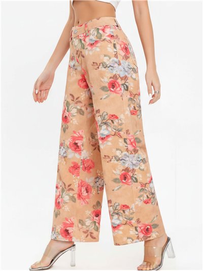 Pantalón denim wide leg floral