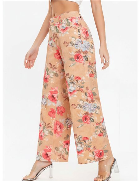 Pantalón denim wide leg floral