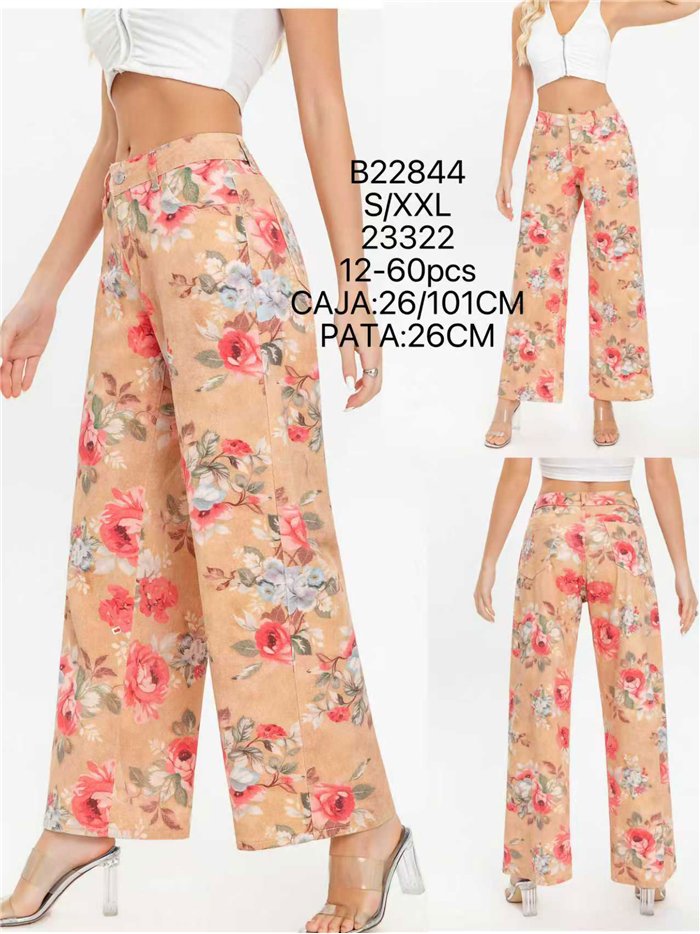 Pantalón denim wide leg floral