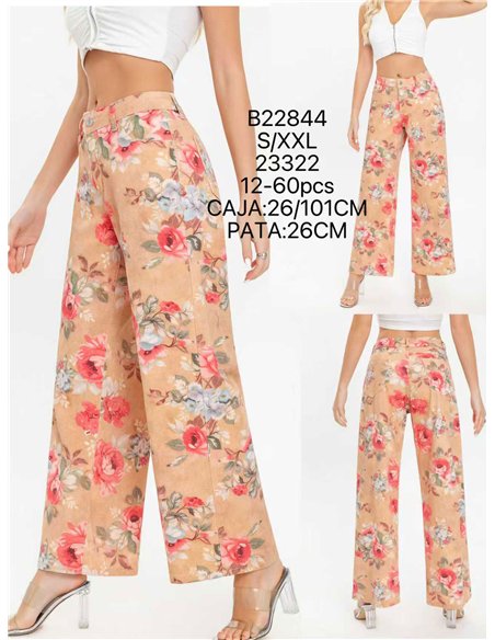 Pantalón denim wide leg floral