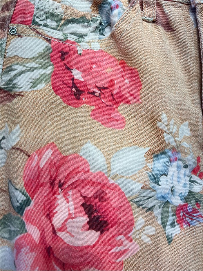 Pantalón denim wide leg floral