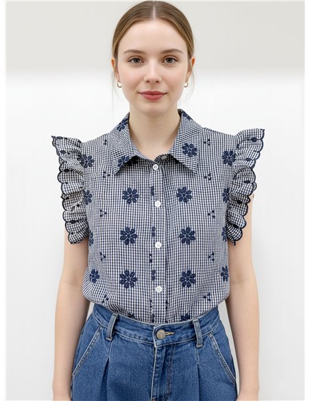 Camicia a quadretti ricamata