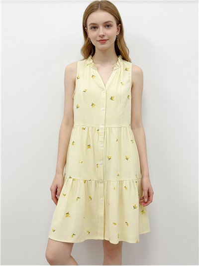 Robe courte à rayures brodée de citrons