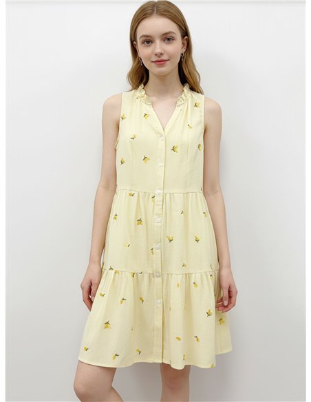 Vestido corto rayas bordado limones