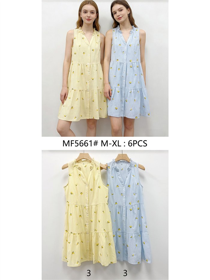 Vestido corto rayas bordado limones