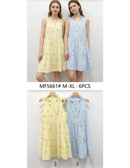 Vestido corto rayas bordado limones