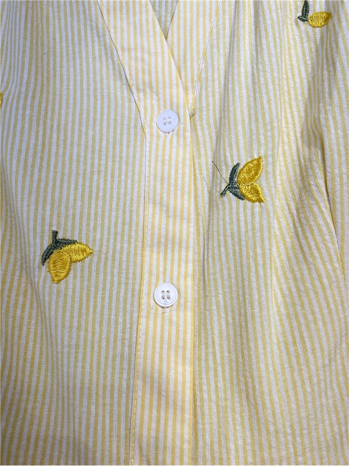Vestido corto rayas bordado limones