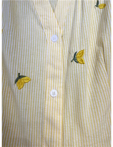 Vestido corto rayas bordado limones