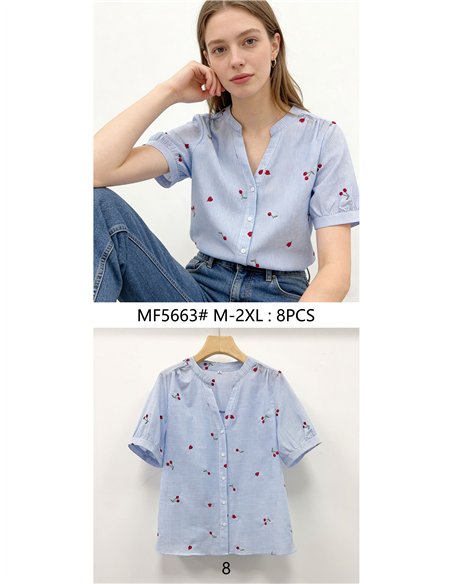 Blusa rayas con cerezas bordadas