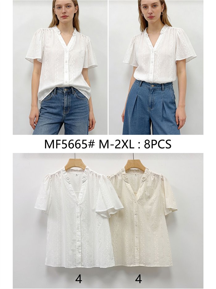 Blusa bordada flores con manga evasé