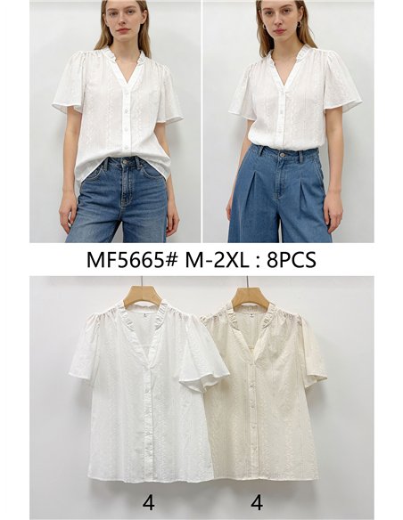 Blusa bordada flores con manga evasé