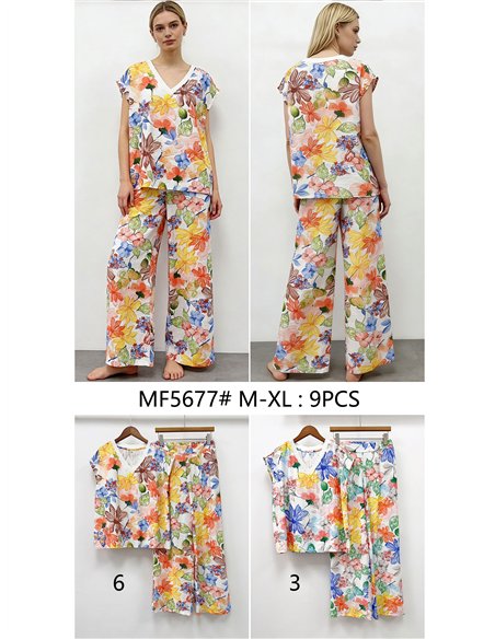 Conjunto blusa floral y pantalón