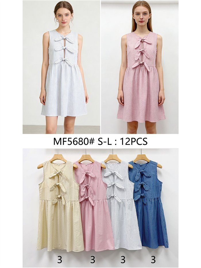 Vestido corto rayas con lazos