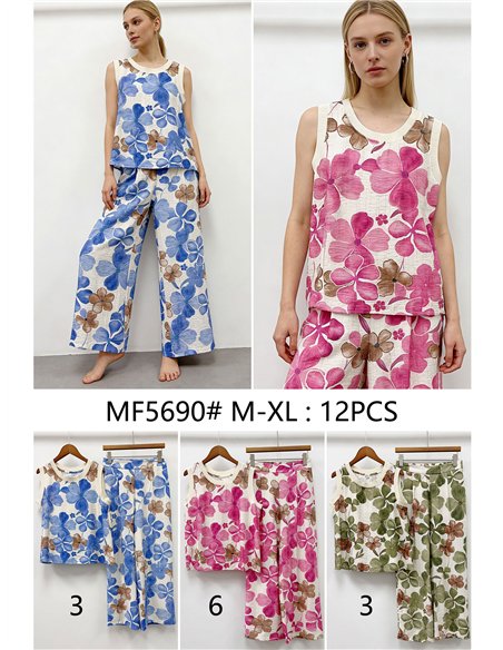 Conjunto top floral y pantalón