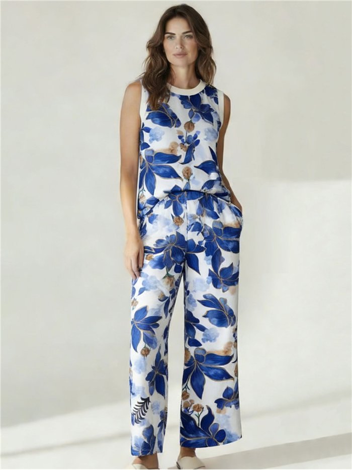 Conjunto top floral y pantalón