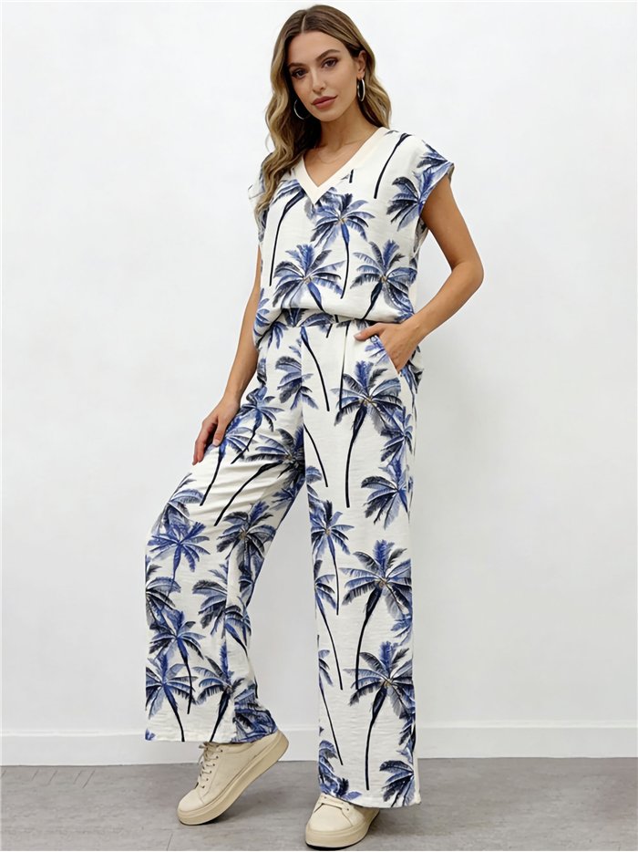 Conjunto blusa palmeras y pantalón