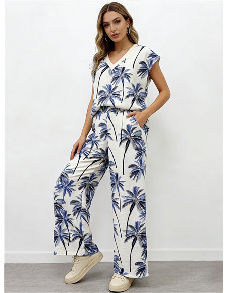 Conjunto blusa palmeras y pantalón