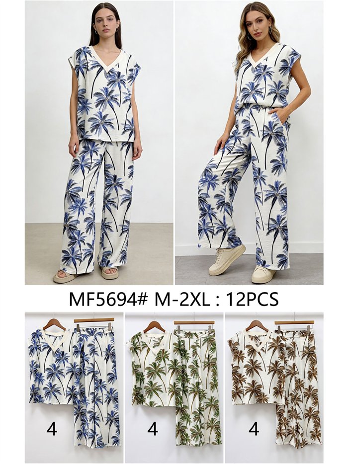 Conjunto blusa palmeras y pantalón