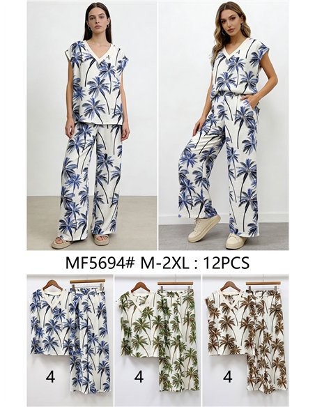 Conjunto blusa palmeras y pantalón