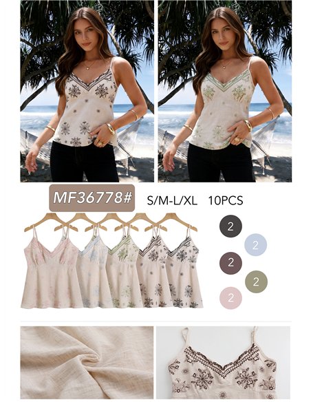 Top bordado de tirantes